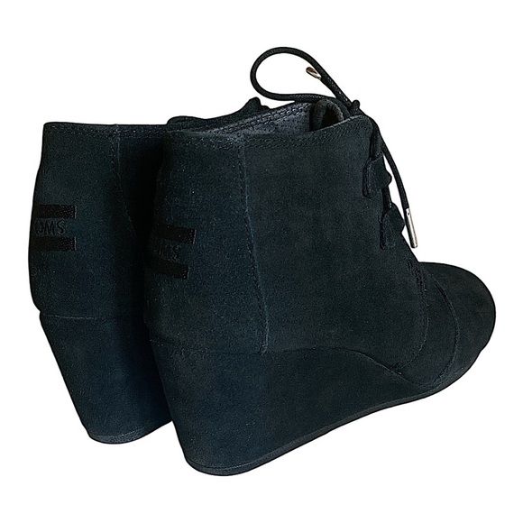 TOMS Suede Kala Wedge Booties Black Lace Up Women’s Size 10 - Picture 4 of 10